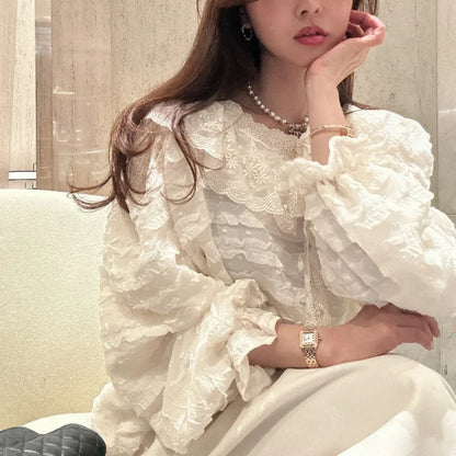 French Style Lace Up Loose Blouse