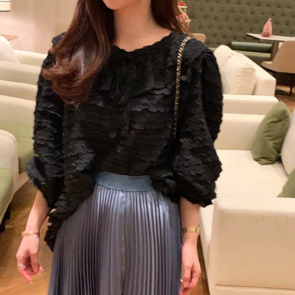 French Style Lace Up Loose Blouse