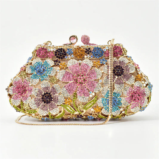 Bling Crystal Bridal Wedding Flower Diamond Clutch Bag