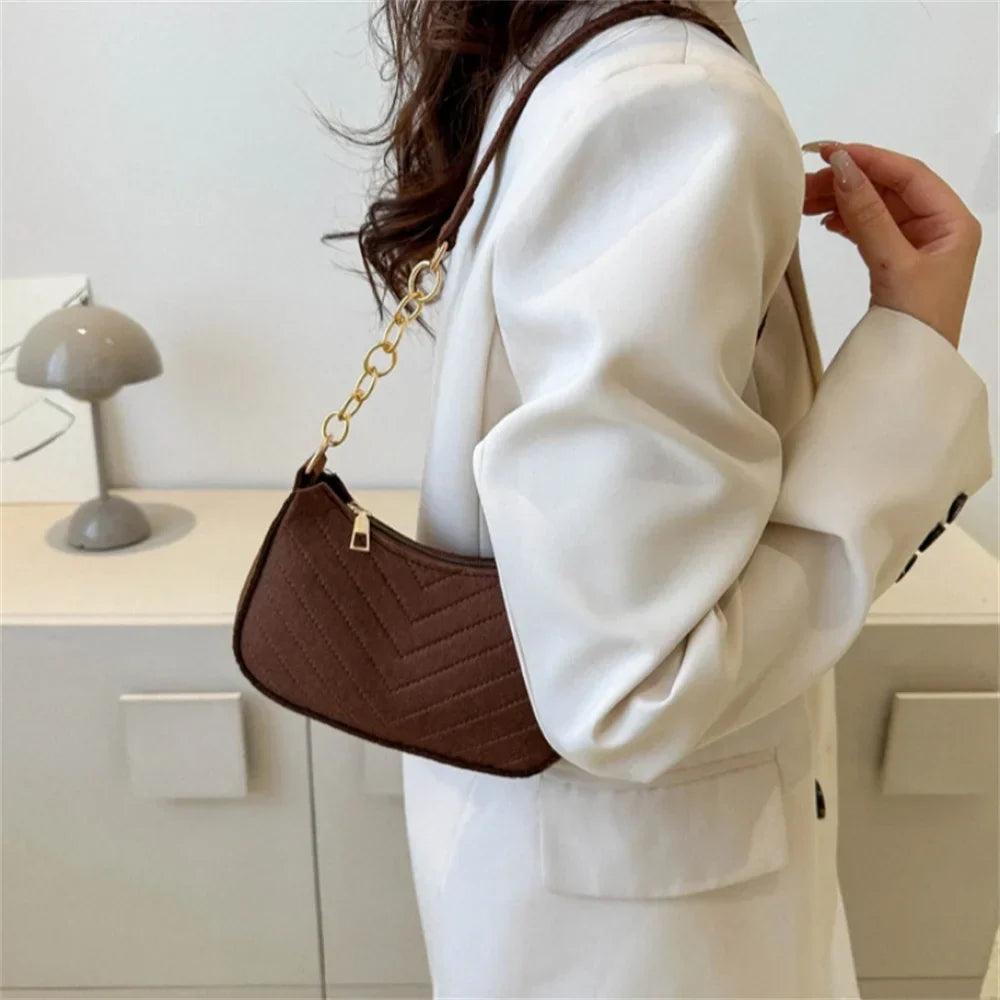 Felt Solid Color Retro Underarm Shoulder Bag