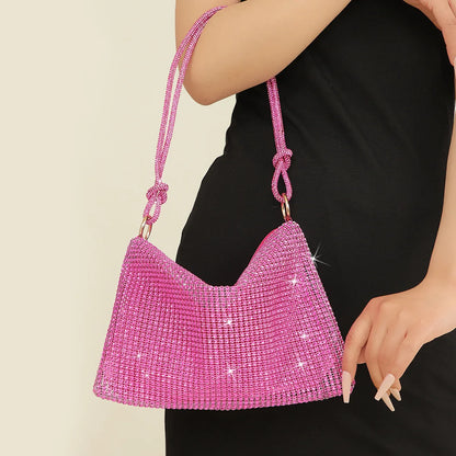 Silver Shiny Rhinestone Underarm Evening Clutch Bag