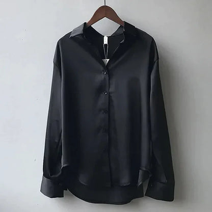 | Women’s Long Sleeve Button Down Satin Blouse