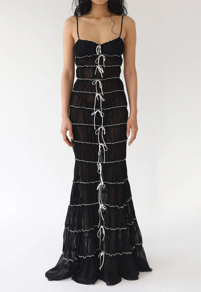 Sling Pleated See-Through Mini Dress