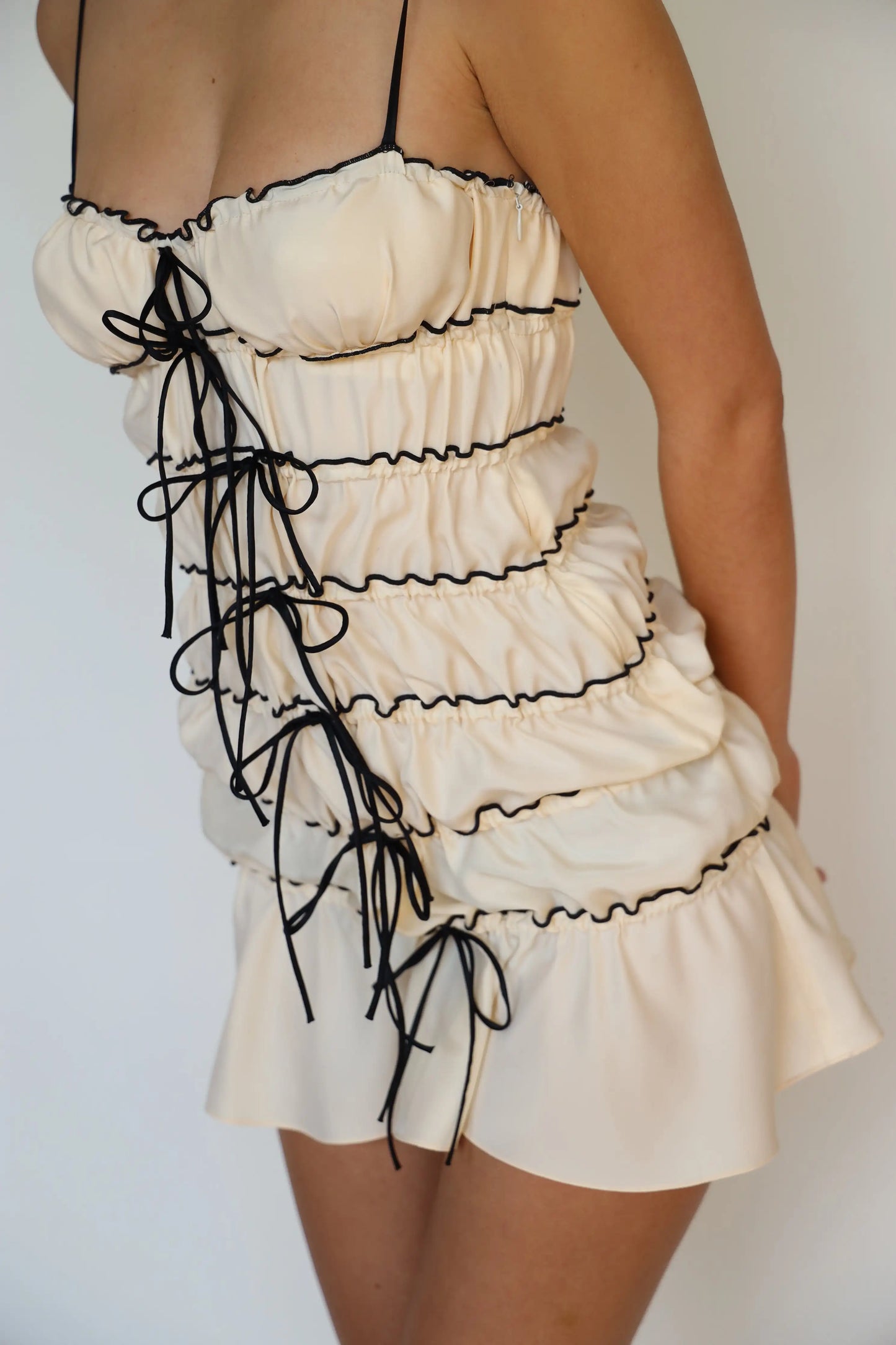 Sling Pleated See-Through Mini Dress