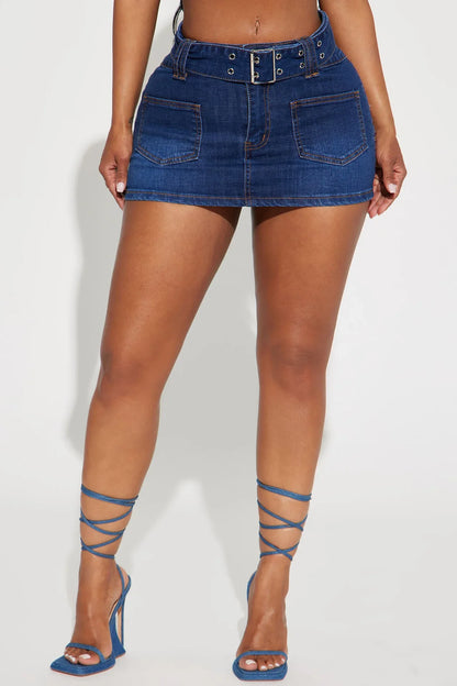 Slim Belted Comfort Denim Skirt