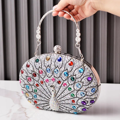Peacock Pattern Diamond Evening Rhinestone Shoulder Clutch Bag