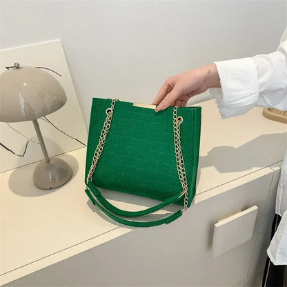 Solid Color Crocodile Print Large Capacity Shoulder Handbag