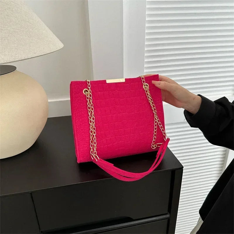 Solid Color Crocodile Print Large Capacity Shoulder Handbag