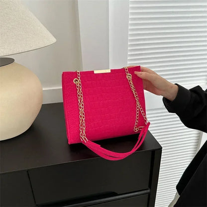 Solid Color Crocodile Print Large Capacity Shoulder Handbag
