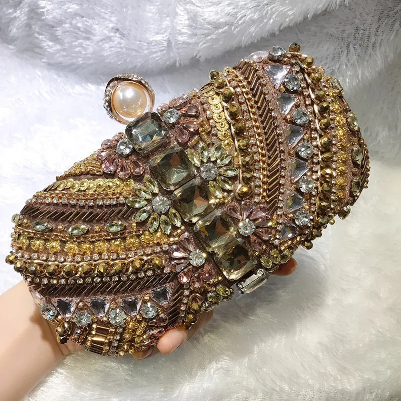 Water Diamond Crystals Rhinestone Heart Clutch Bag for Women