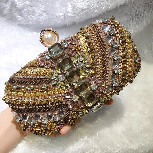 Water Diamond Crystals Rhinestone Heart Clutch Bag for Women