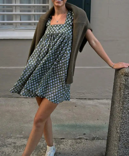 Floral Stripe Tie-Up Mini Dress