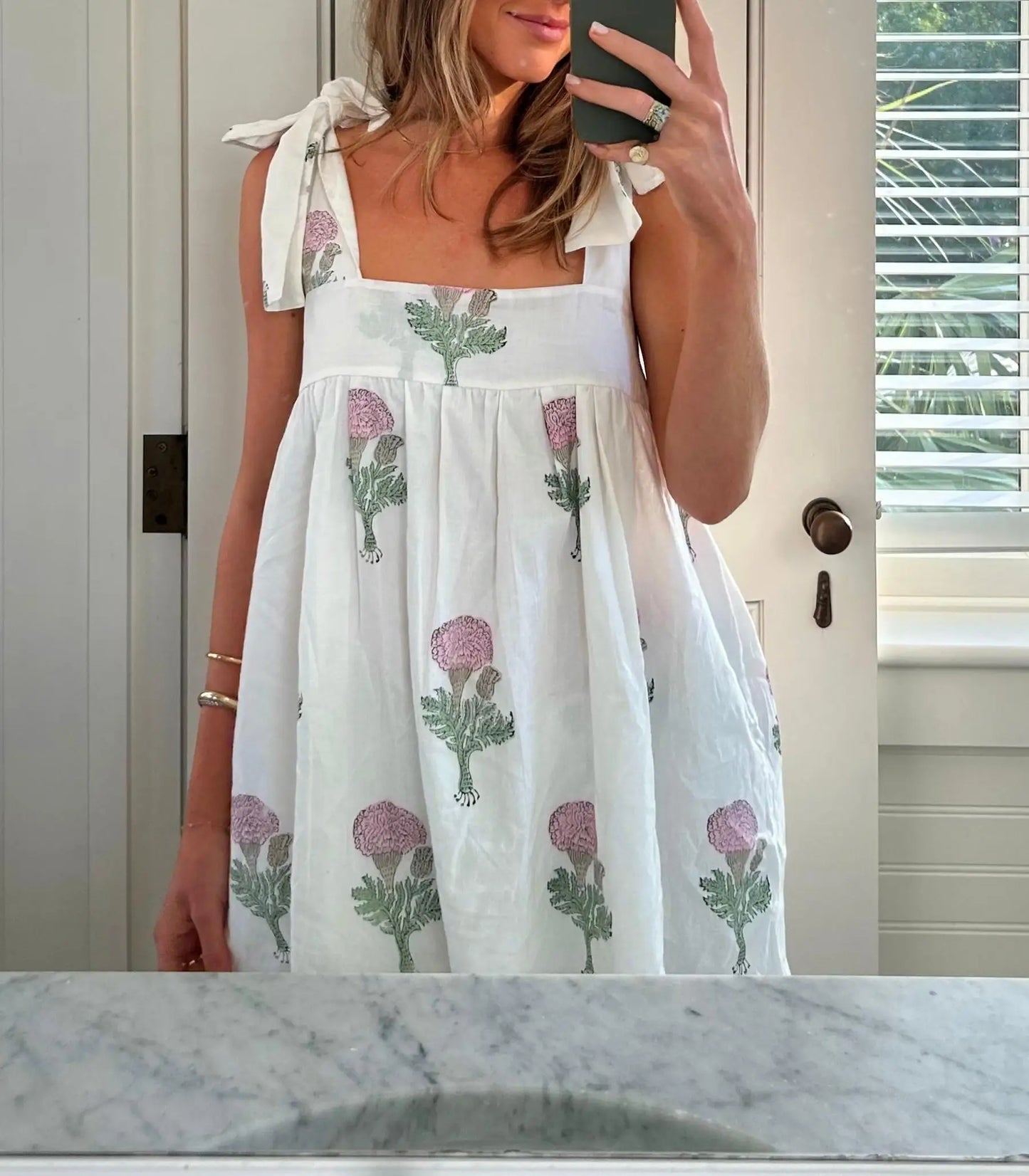 Floral Stripe Tie-Up Mini Dress