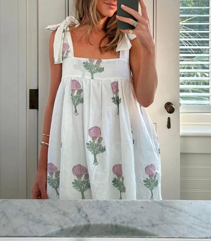 Floral Stripe Tie-Up Mini Dress