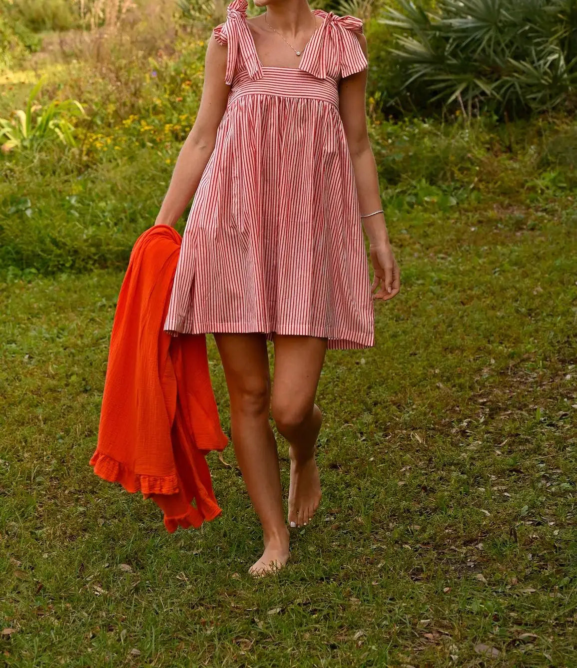 Floral Stripe Tie-Up Mini Dress