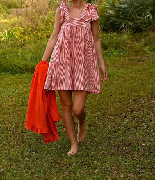 Floral Stripe Tie-Up Mini Dress