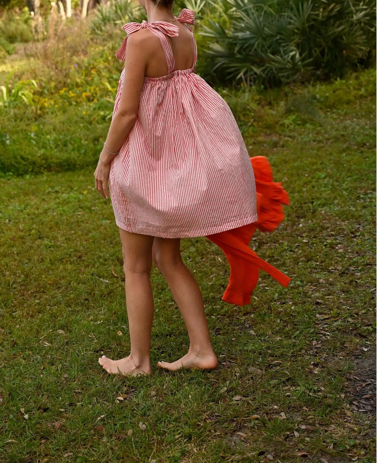 Floral Stripe Tie-Up Mini Dress