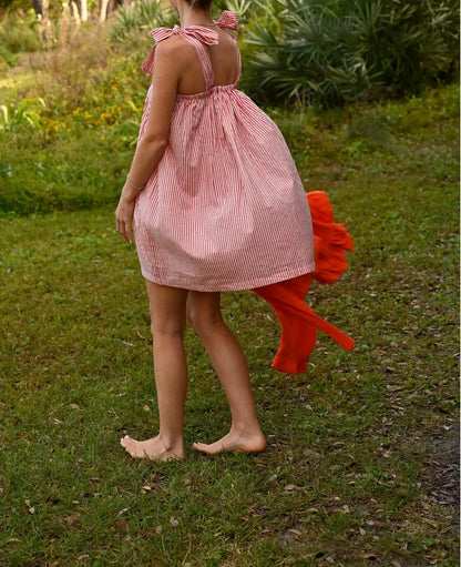 Floral Stripe Tie-Up Mini Dress