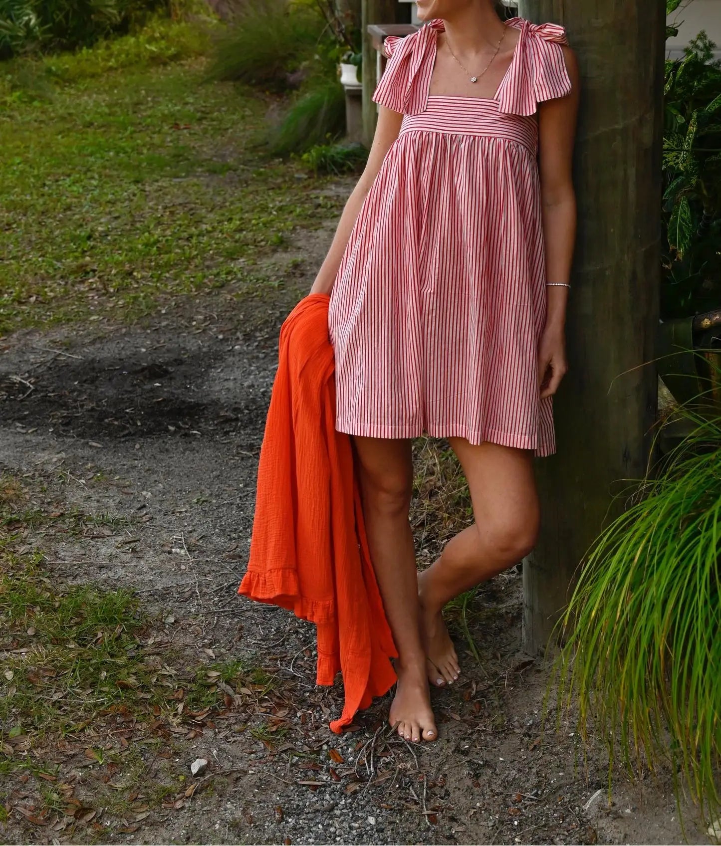 Floral Stripe Tie-Up Mini Dress