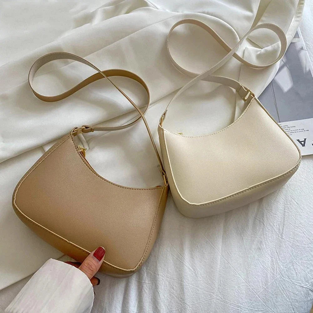 Retro Solid Color PU Leather Underarm Bag