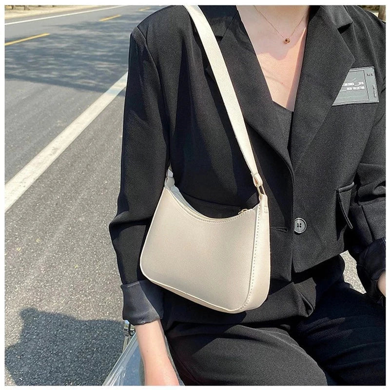 Retro Solid Color PU Leather Underarm Bag