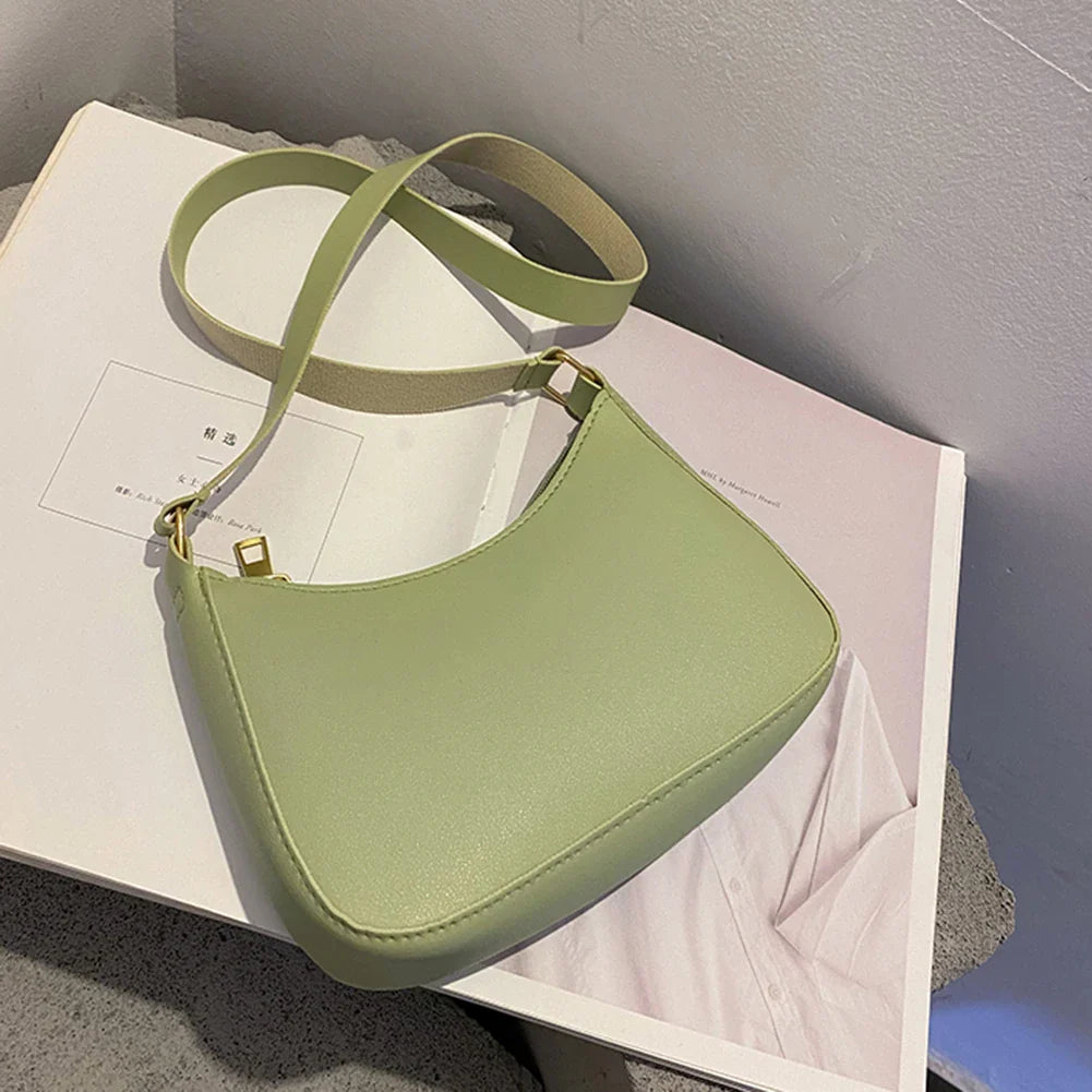 Retro Solid Color PU Leather Underarm Bag