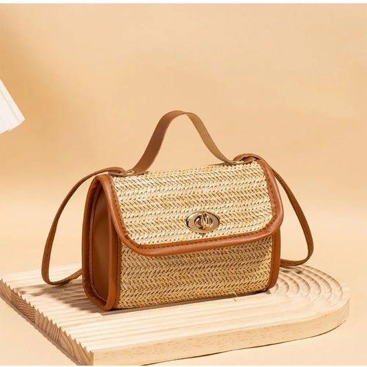 Woven Messenger Straw Travel Tote Handbag