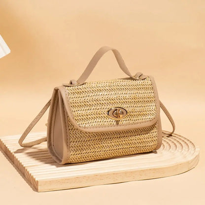 Woven Messenger Straw Travel Tote Handbag