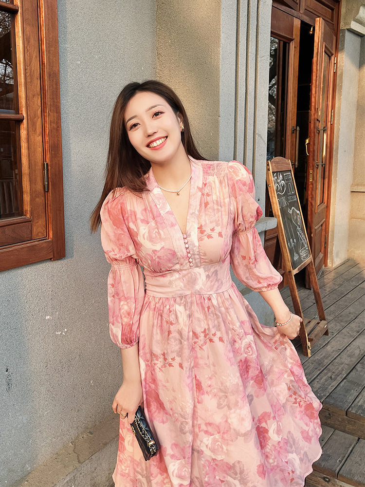 Floral French Dress Slimming Gown New Plus Size