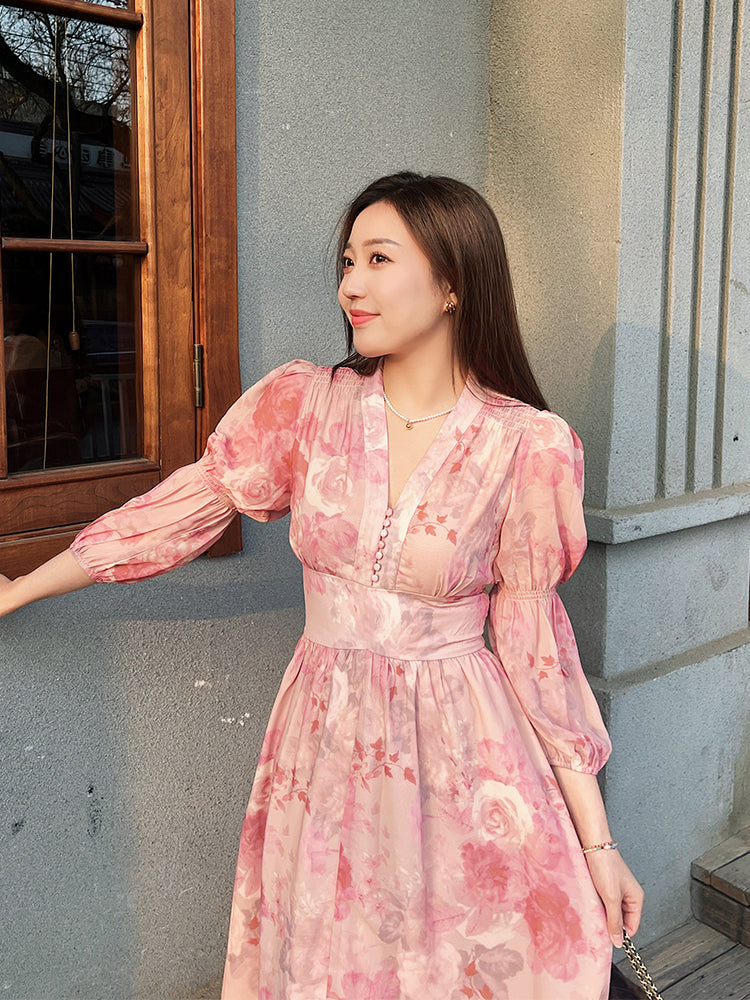 Floral French Dress Slimming Gown New Plus Size