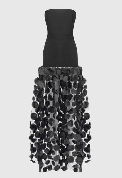 Nodin Strapless Dot Mesh Maxi Dress - Black