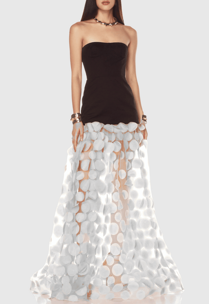 Nodin Strapless Dot Mesh Maxi Dress - White