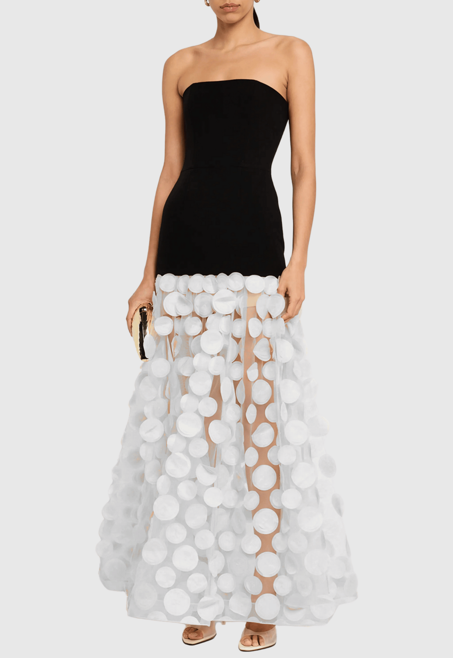 Nodin Strapless Dot Mesh Maxi Dress - White