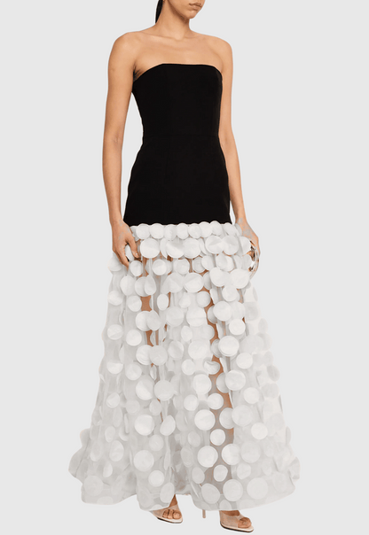 Nodin Strapless Dot Mesh Maxi Dress - White