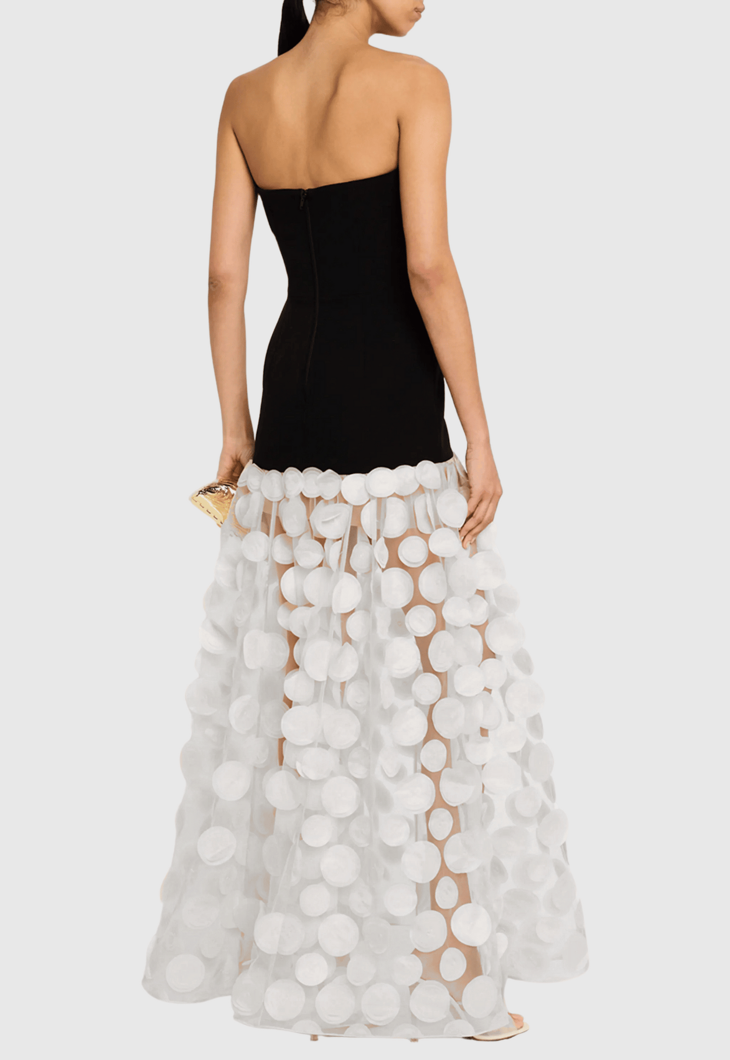 Nodin Strapless Dot Mesh Maxi Dress - White