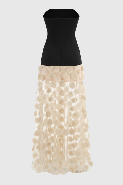Nodin Strapless Dot Mesh Maxi Dress - Beige