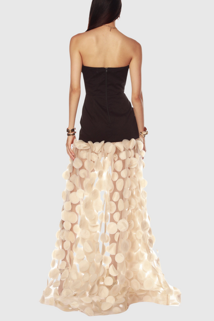 Nodin Strapless Dot Mesh Maxi Dress - Beige