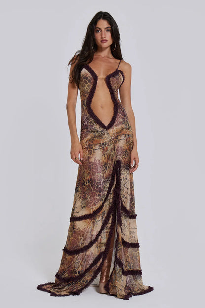 Norah Printed Maxi Dress - Black