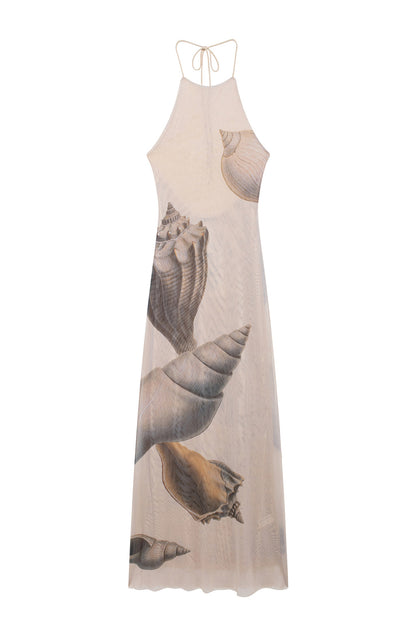 Octavia Shell Print Halterneck Maxi Dress