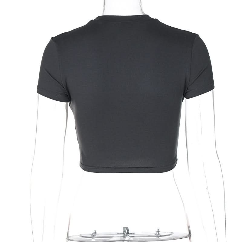 Short sleeve crewneck beaded skull pattern top