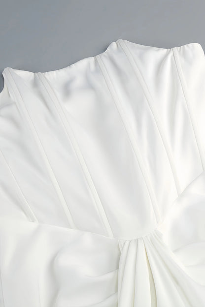 Donna White Strapless Fishbone Maxi Dress