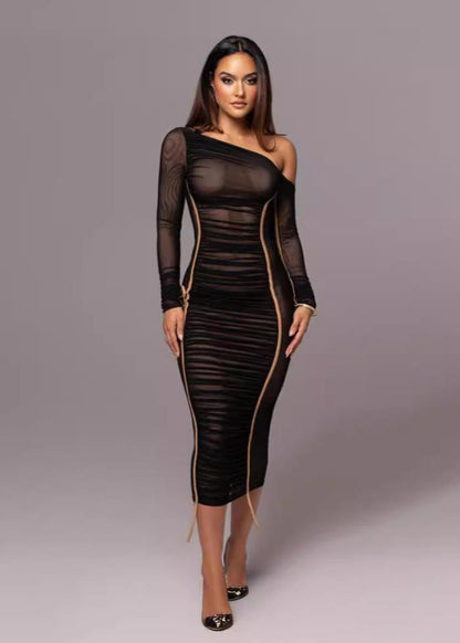 Obsidian Sheer Asymmetrical Midi Dress