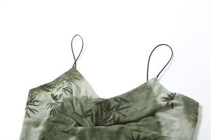 Cowl neck tie dye print drawstring cami mini dress