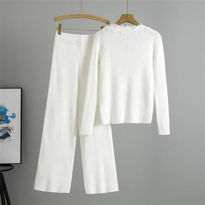 White – Solid Color Slim-Fit Knit Two Piece Set