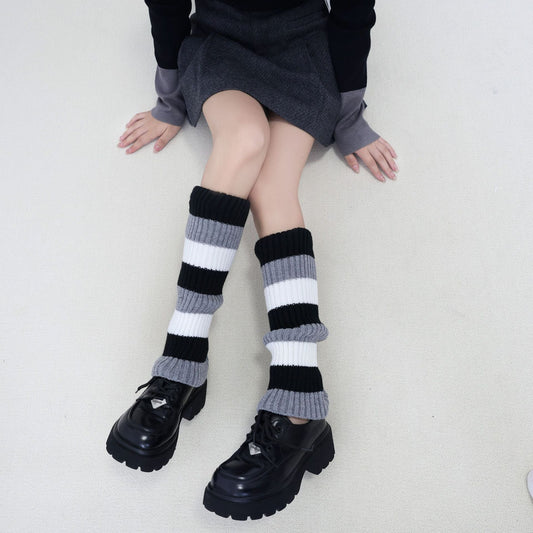 Knit Striped Color Block Slouchy Red Leg Warmers
