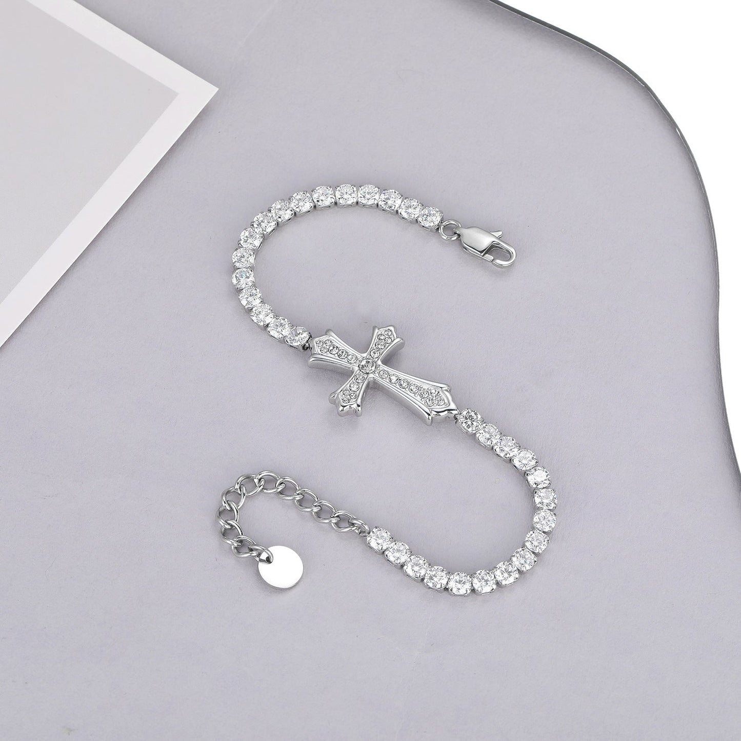 Sparkly Full Zircon Cross Titanium Steel Fadeless Chain Bracelet