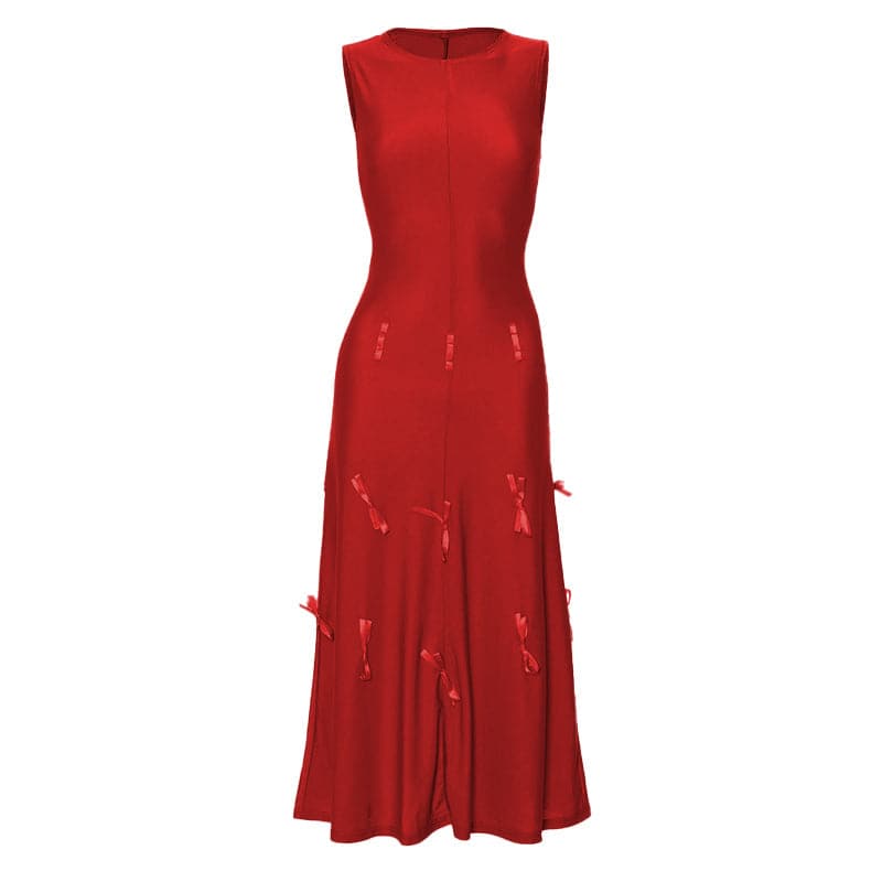 Sleeve bowknot solid midi 2-way dress