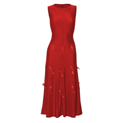 Sleeve bowknot solid midi 2-way dress
