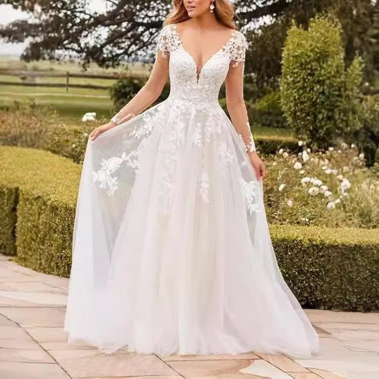 V-Neck Lace A-Line Wedding Dress