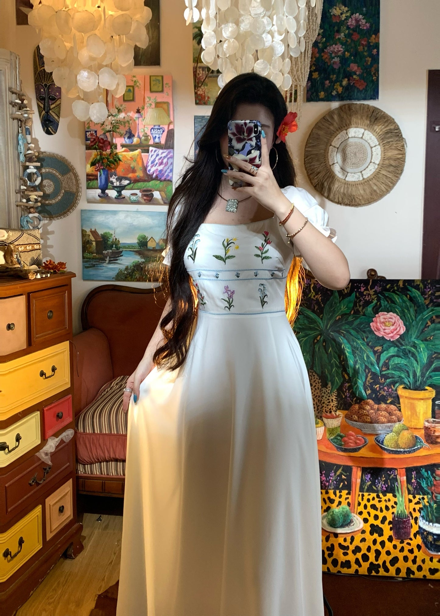 The Botanist White Embroidered Square-Neck Dress Gardencore Spring 2025